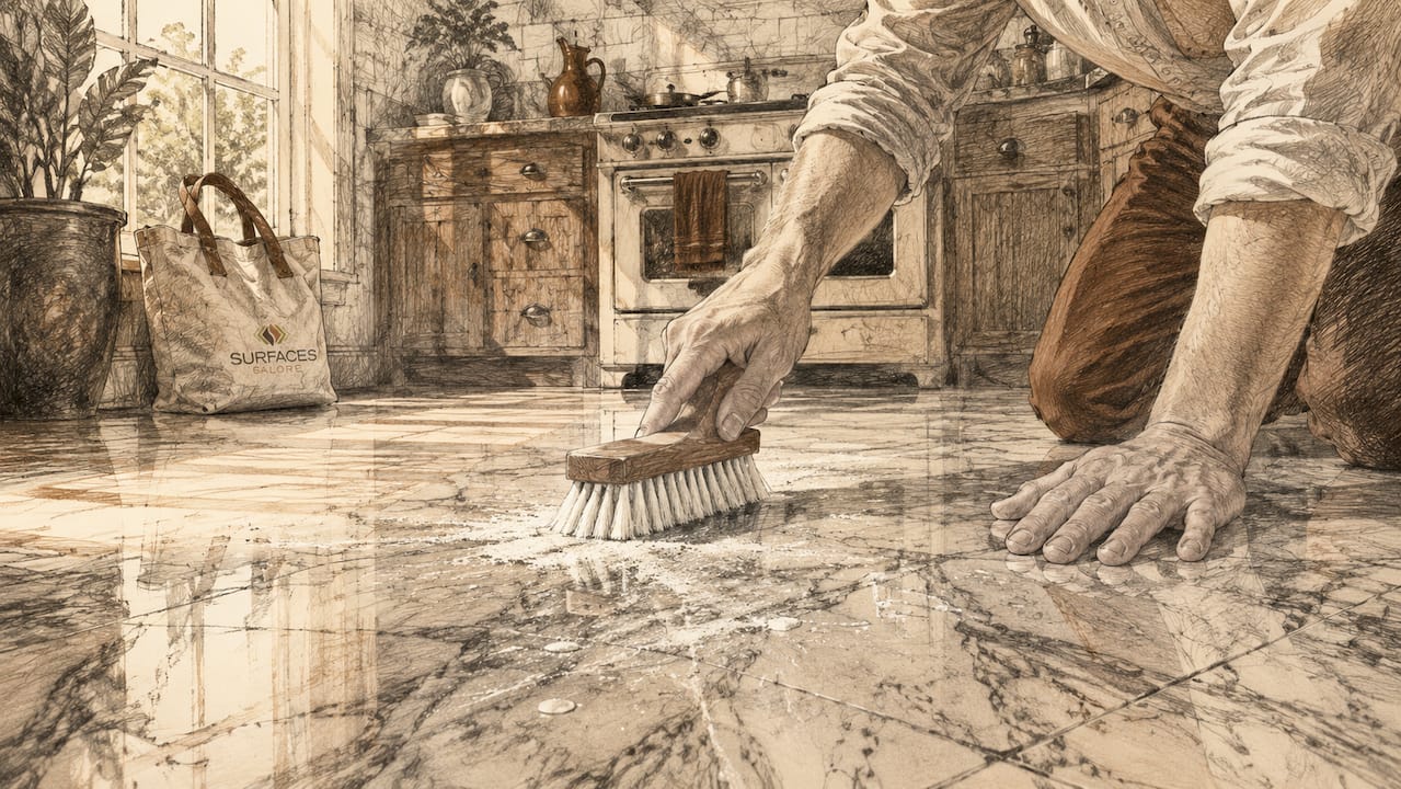 Close-up of brushing marble efflorescence