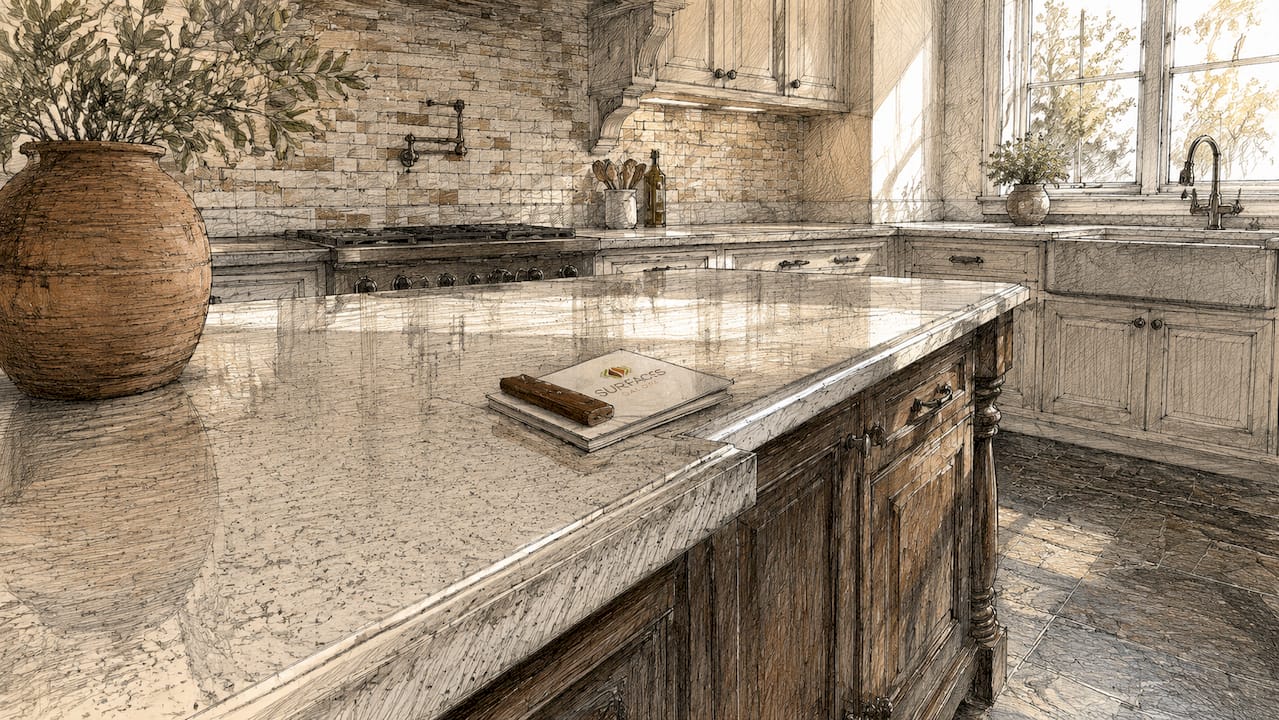 Elegant kitchen with natural stone surfaces