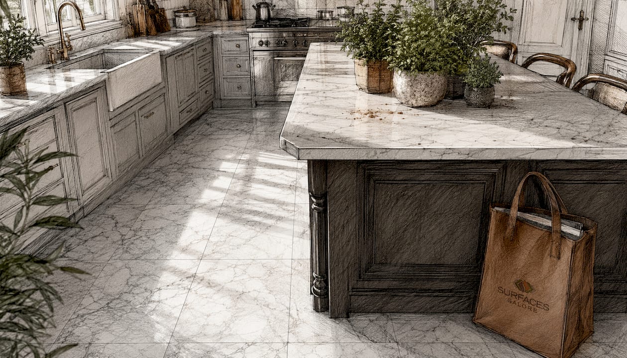 Marble batch-matched tile kitchen floor