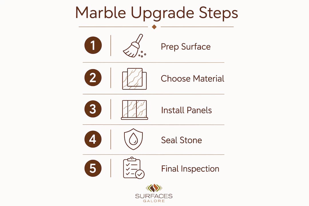 Infographic showing marble fireplace upgrade steps