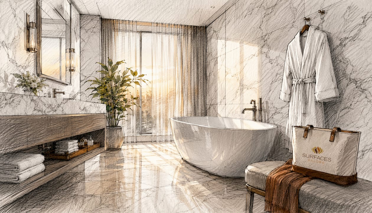 Bright modern marble bathroom interior
