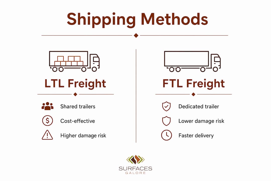 Infographic comparing LTL and FTL shipping methods for stone tile