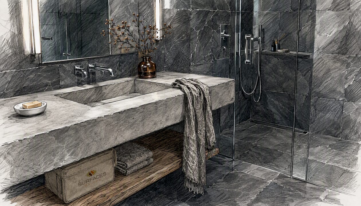 Elegant travertine bathroom interior