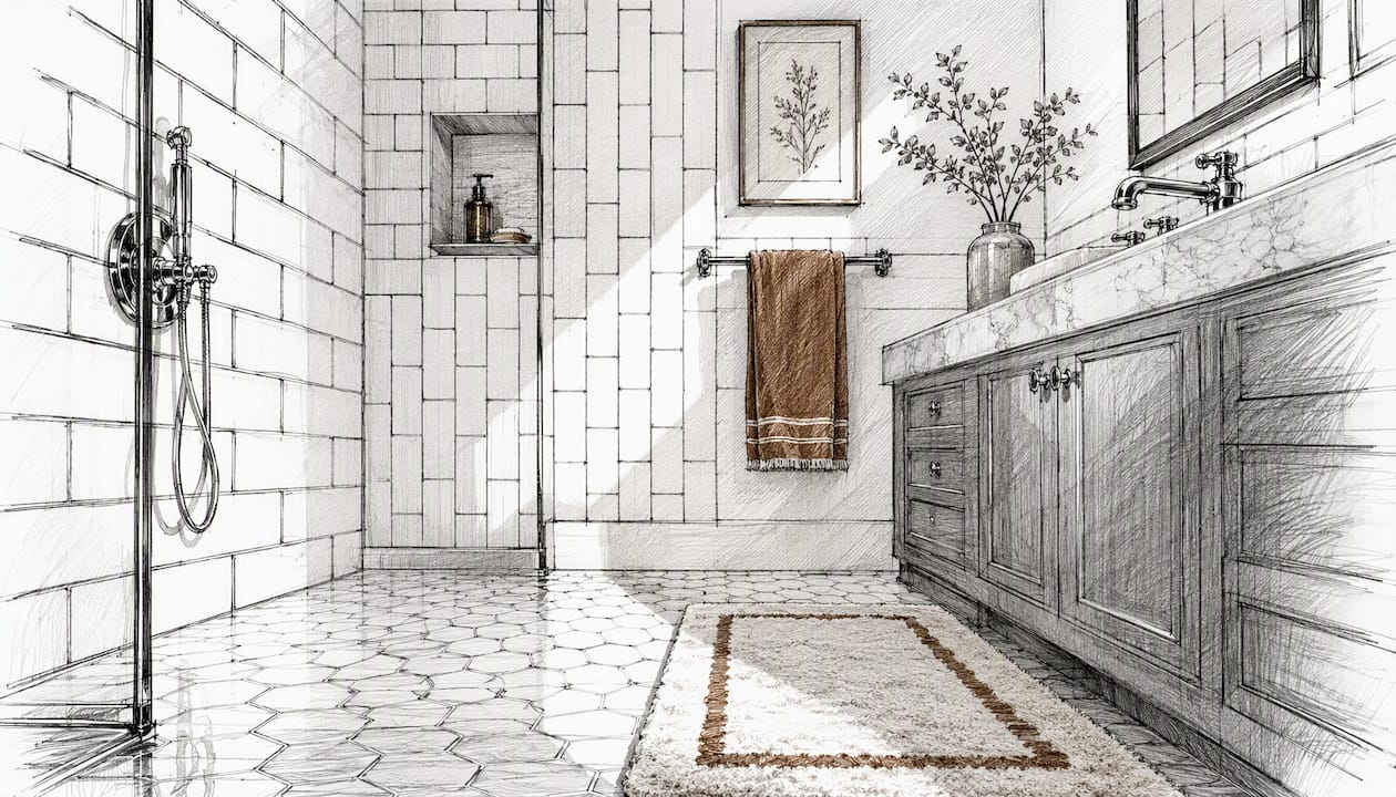 White subway tile bathroom wall with grout variation