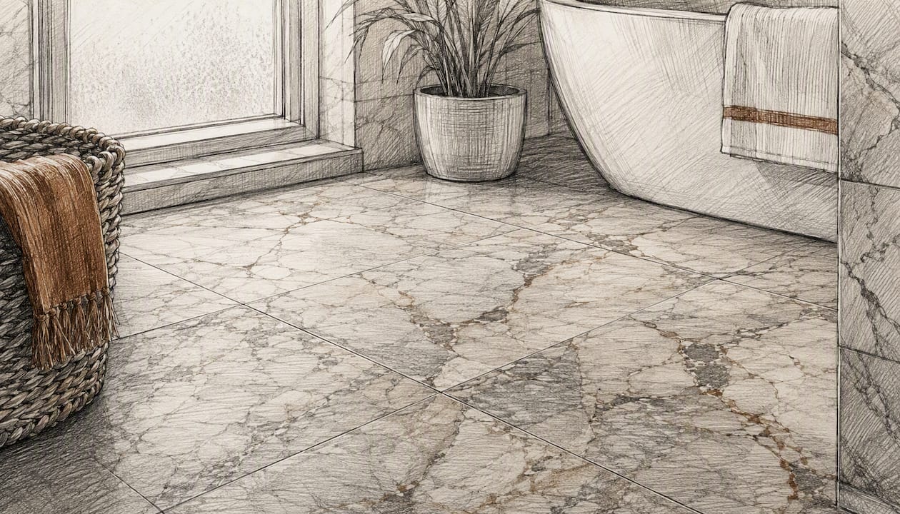 Honed marble floor tiles close-up