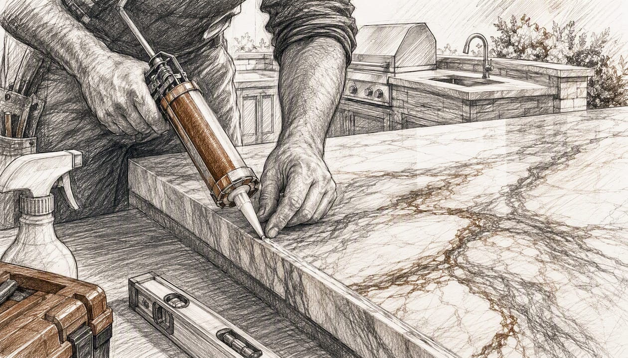 Stone countertop fabrication and installation close-up