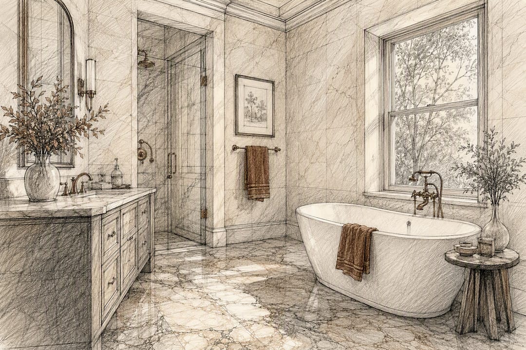 Natural stone marble wall and limestone floor in bathroom