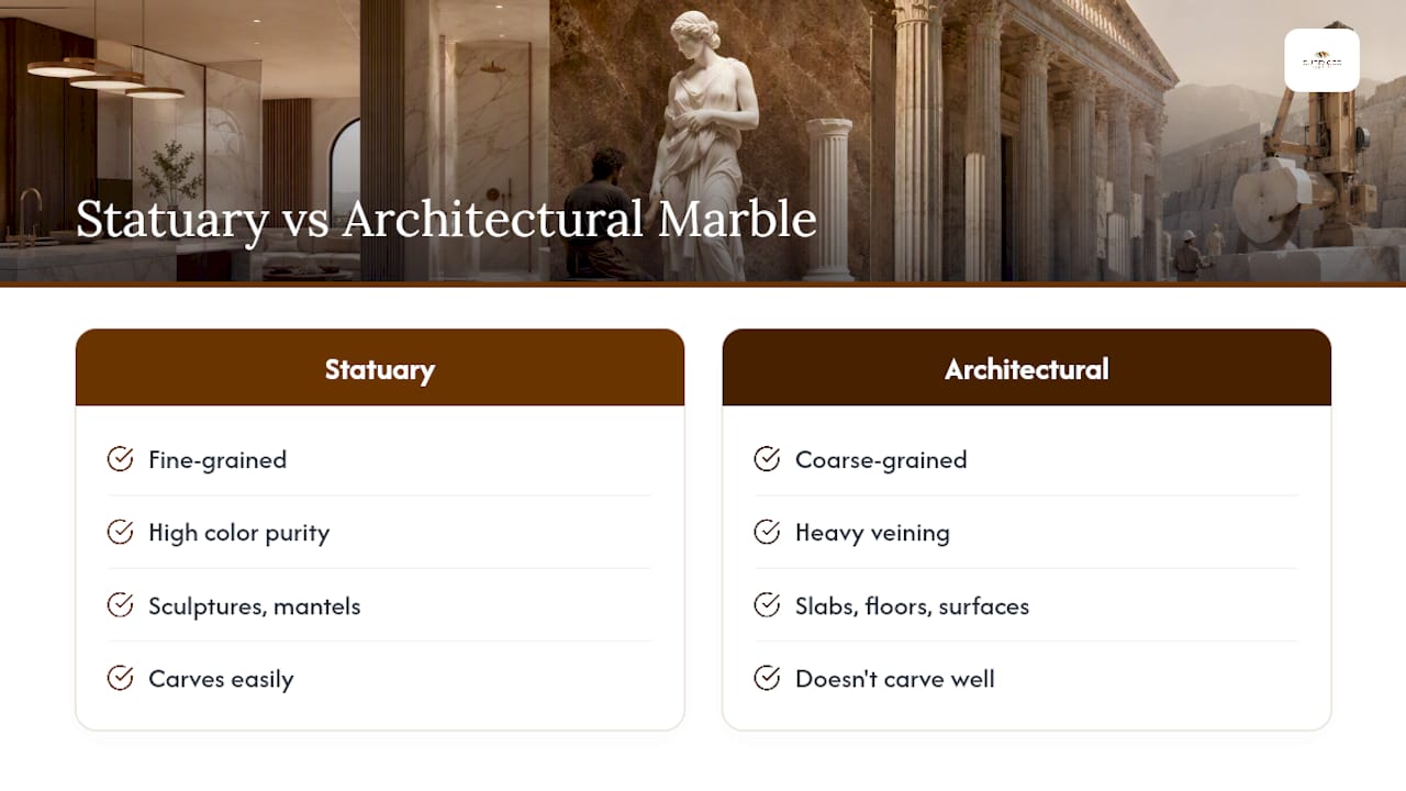 Diagram comparing statuary and architectural marble