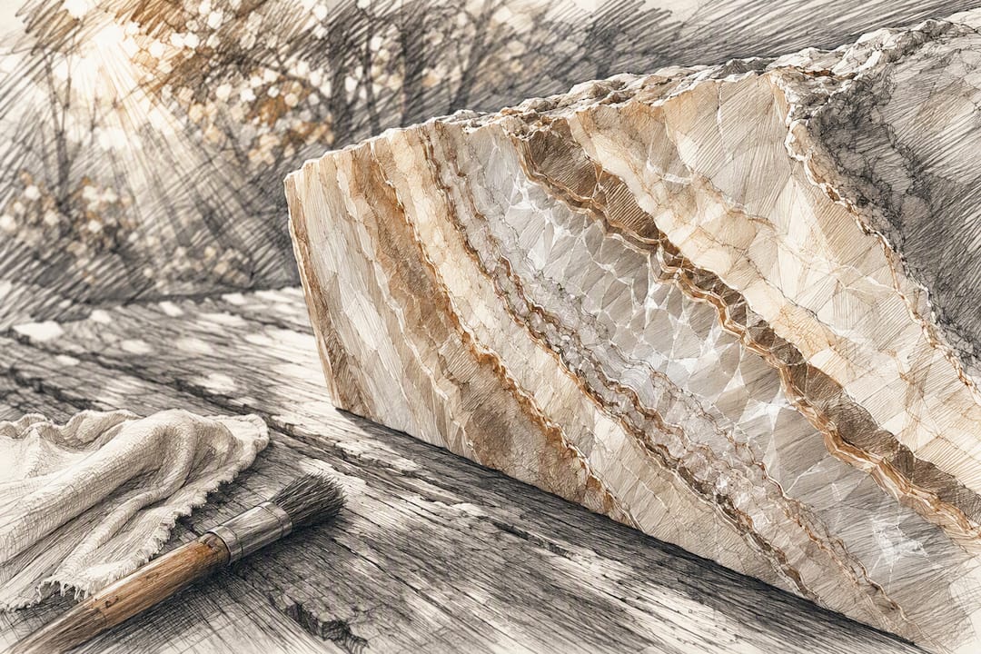 Close-up of onyx marble slab with natural translucency