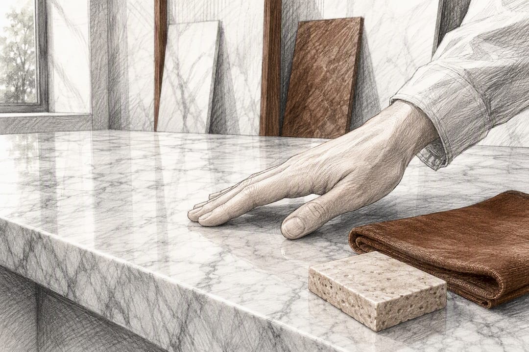 Hand feeling polished marble texture
