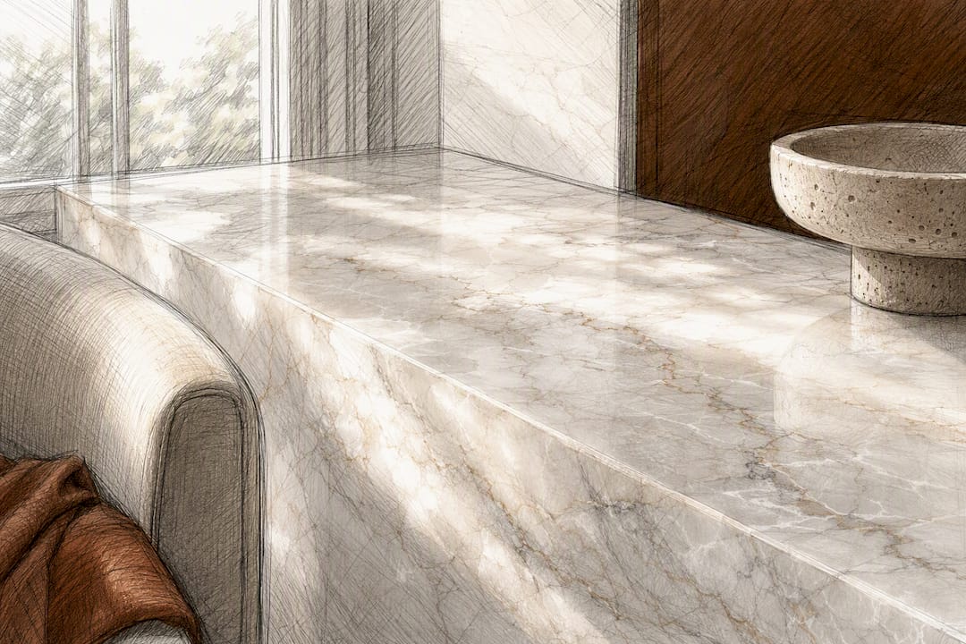 Sunlight revealing polished marble depth