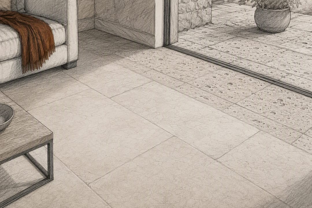 Filled and unfilled travertine flooring