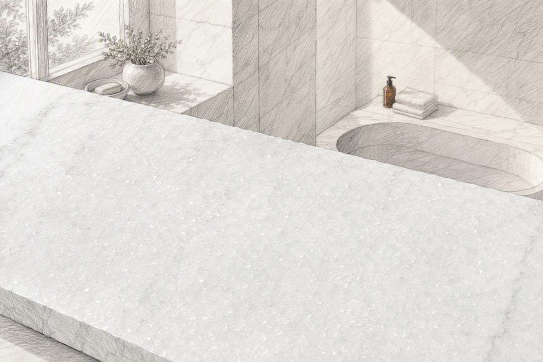 Close view of crystalline white Thassos marble