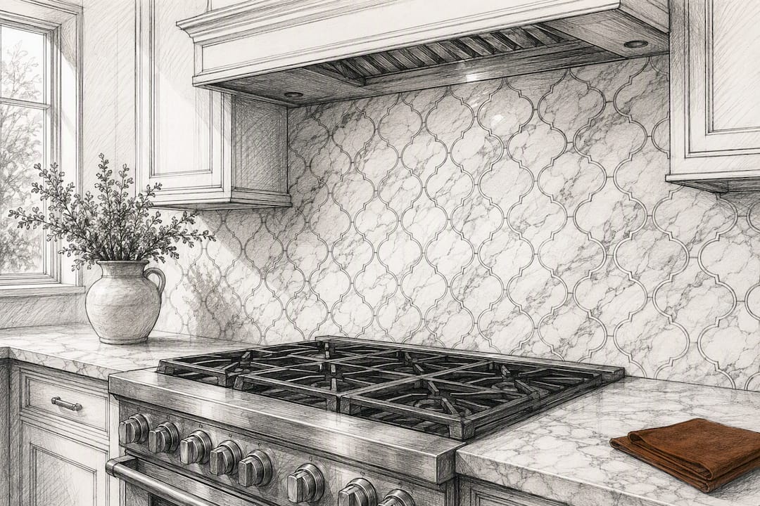 Arabesque marble mosaic kitchen backsplash