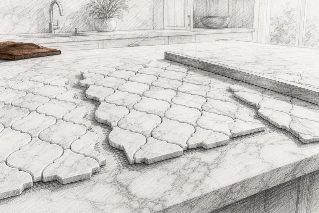 Marble mosaic sheets under inspection