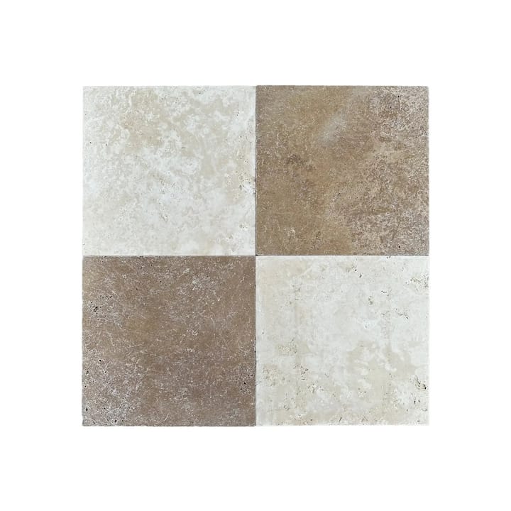 Checkerboard Ivory and Noce Travertine Tumbled 18"X18" Set