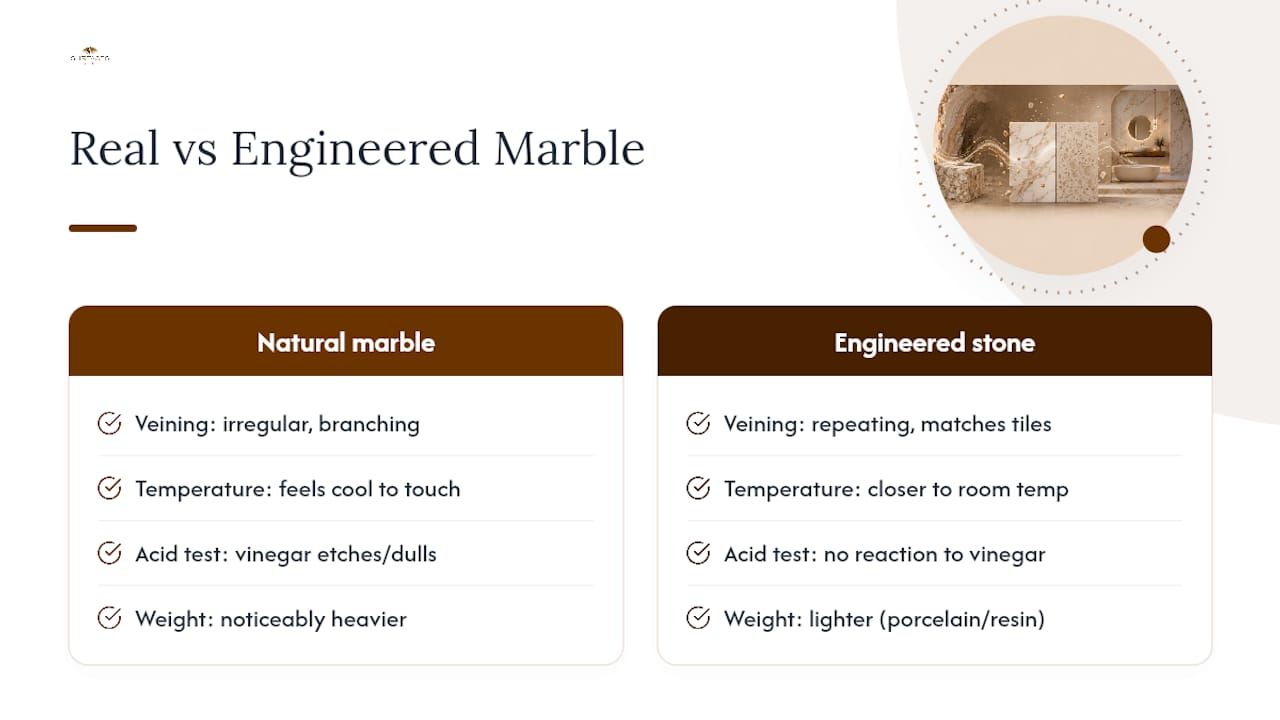 How to Tell Real Marble From Synthetic or Engineered Stone — overview diagram