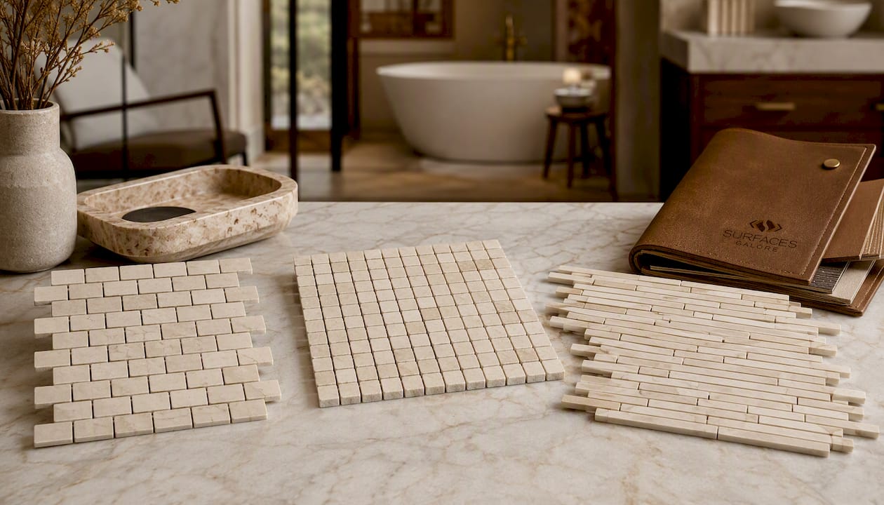 Crema Marfil Marble 1X2 Brick Mosaic Tumbled