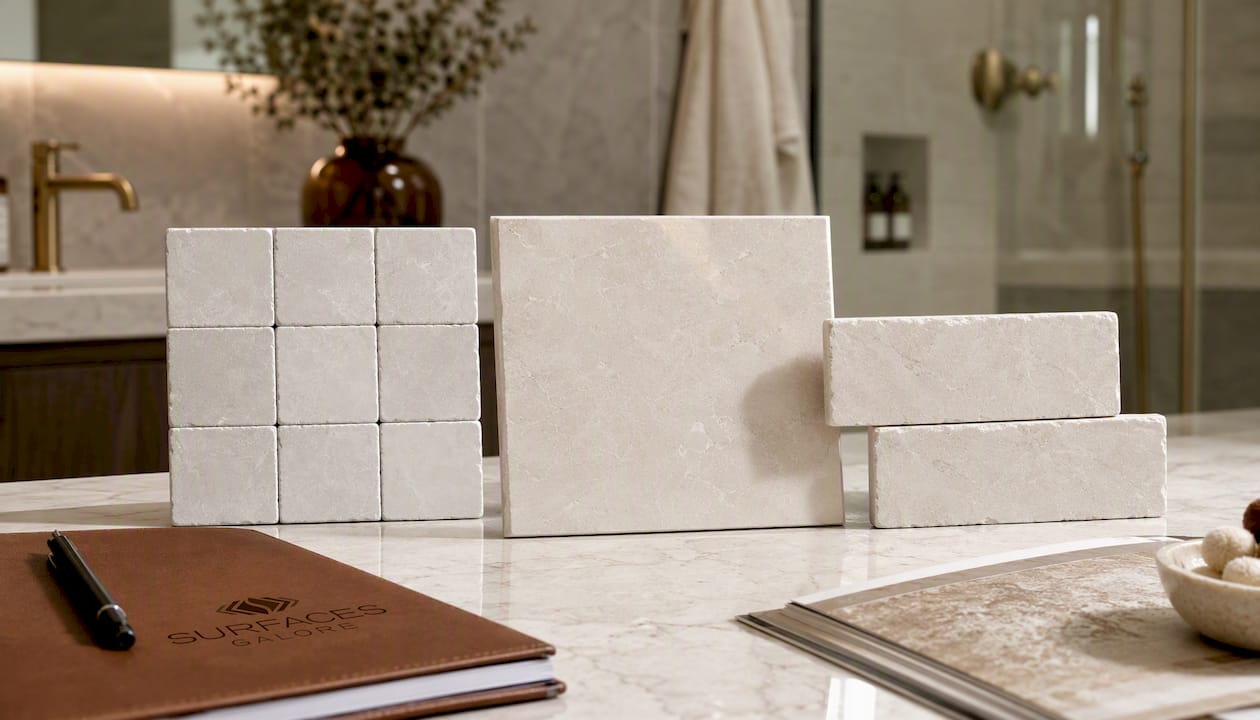 White Pearl/Botticino Beige Marble 6X6 Tumbled