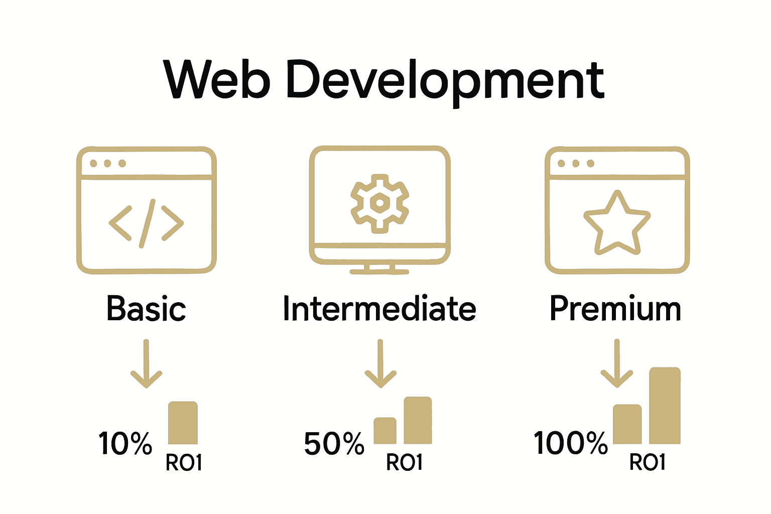 Infographic comparing web development investment tiers and potential ROI.