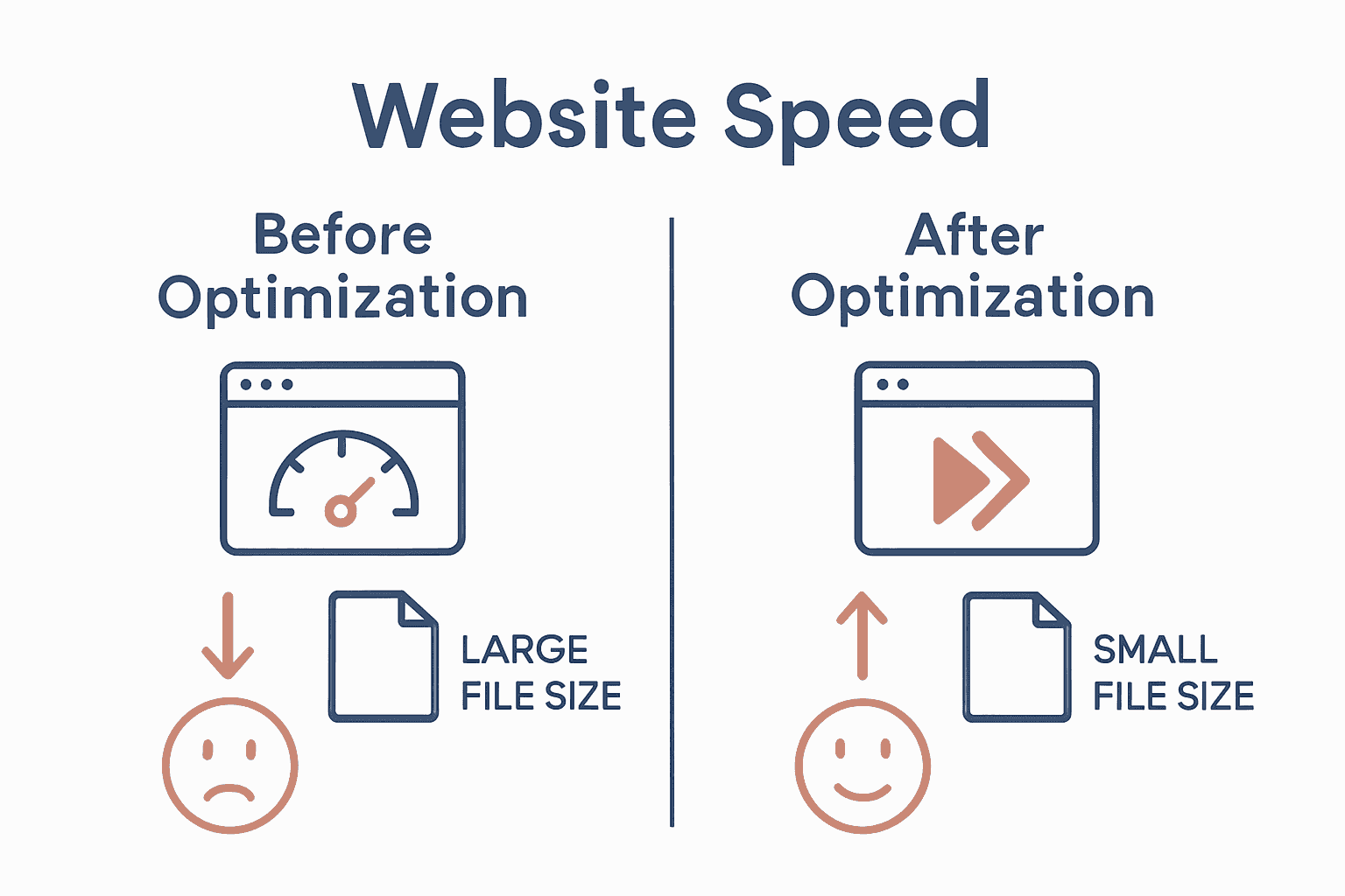 Comparison infographic showing website speed before and after optimization