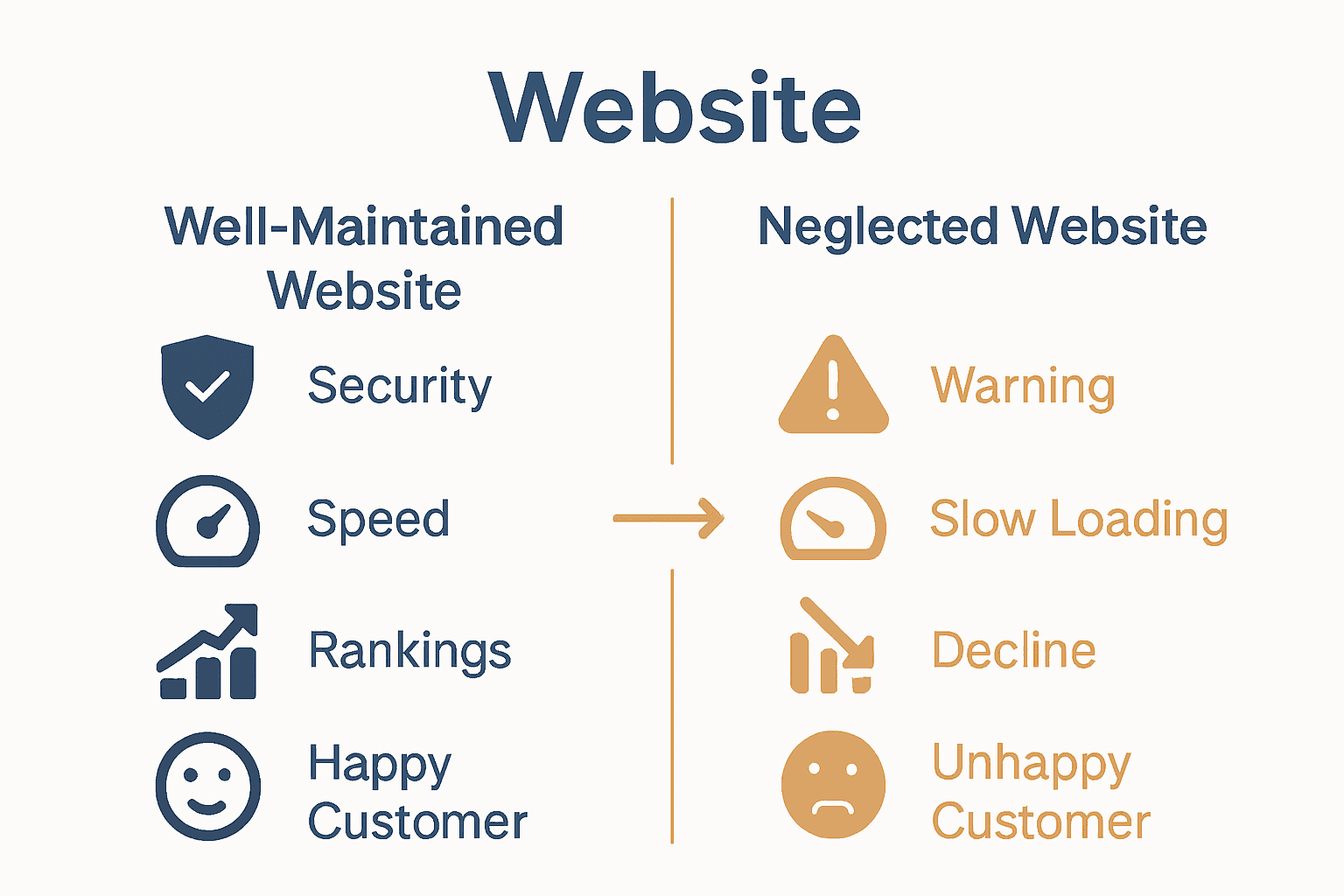 Infographic comparing well-maintained vs neglected website outcomes