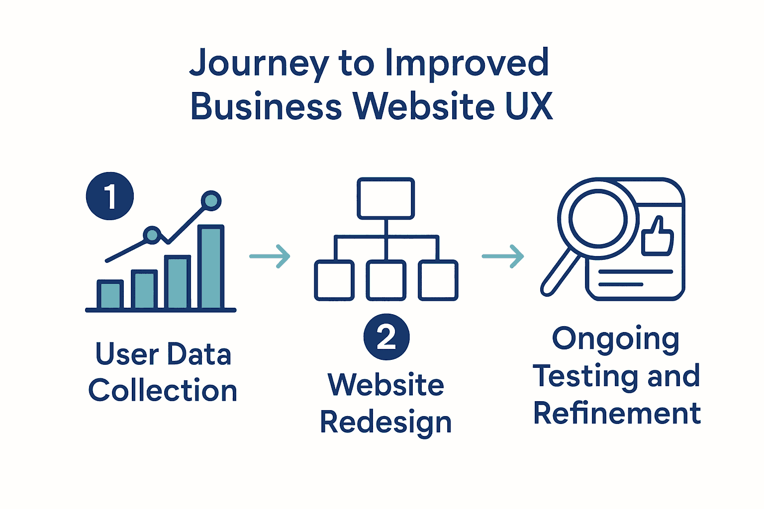 Three step business website user experience improvement infographic