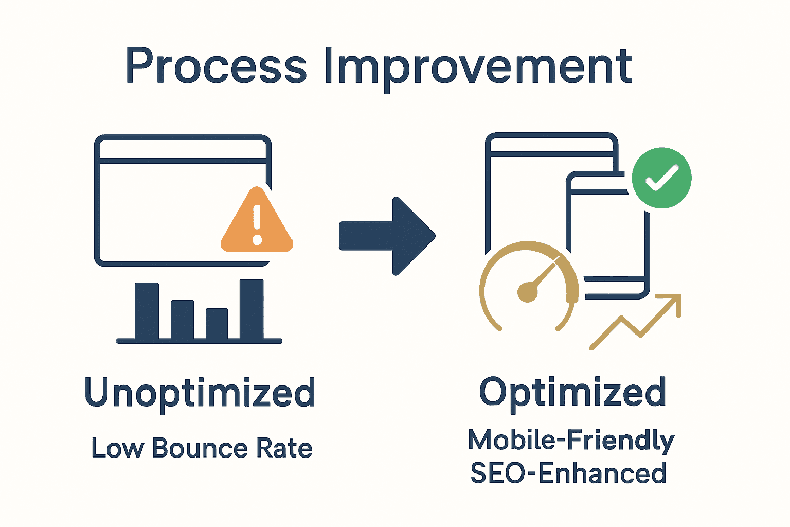 Visual comparison of outdated versus optimized website elements and results