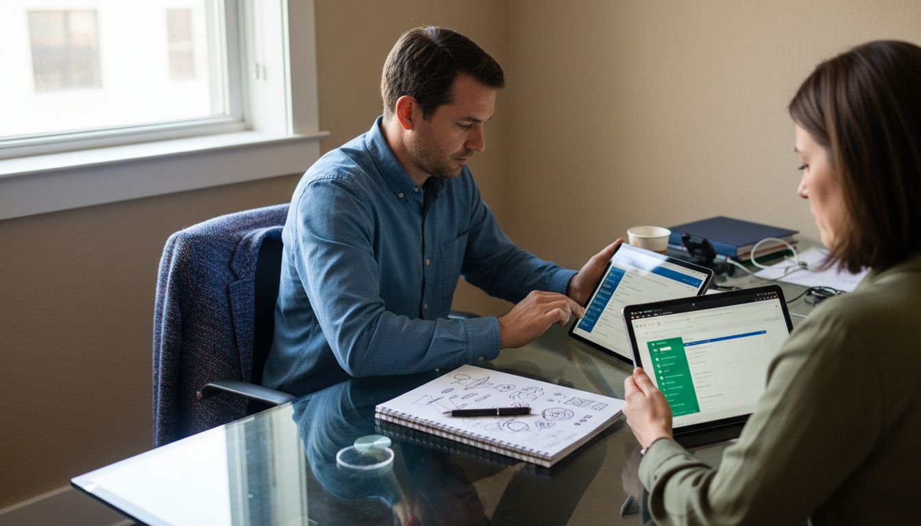 Team comparing CMS platform interfaces together