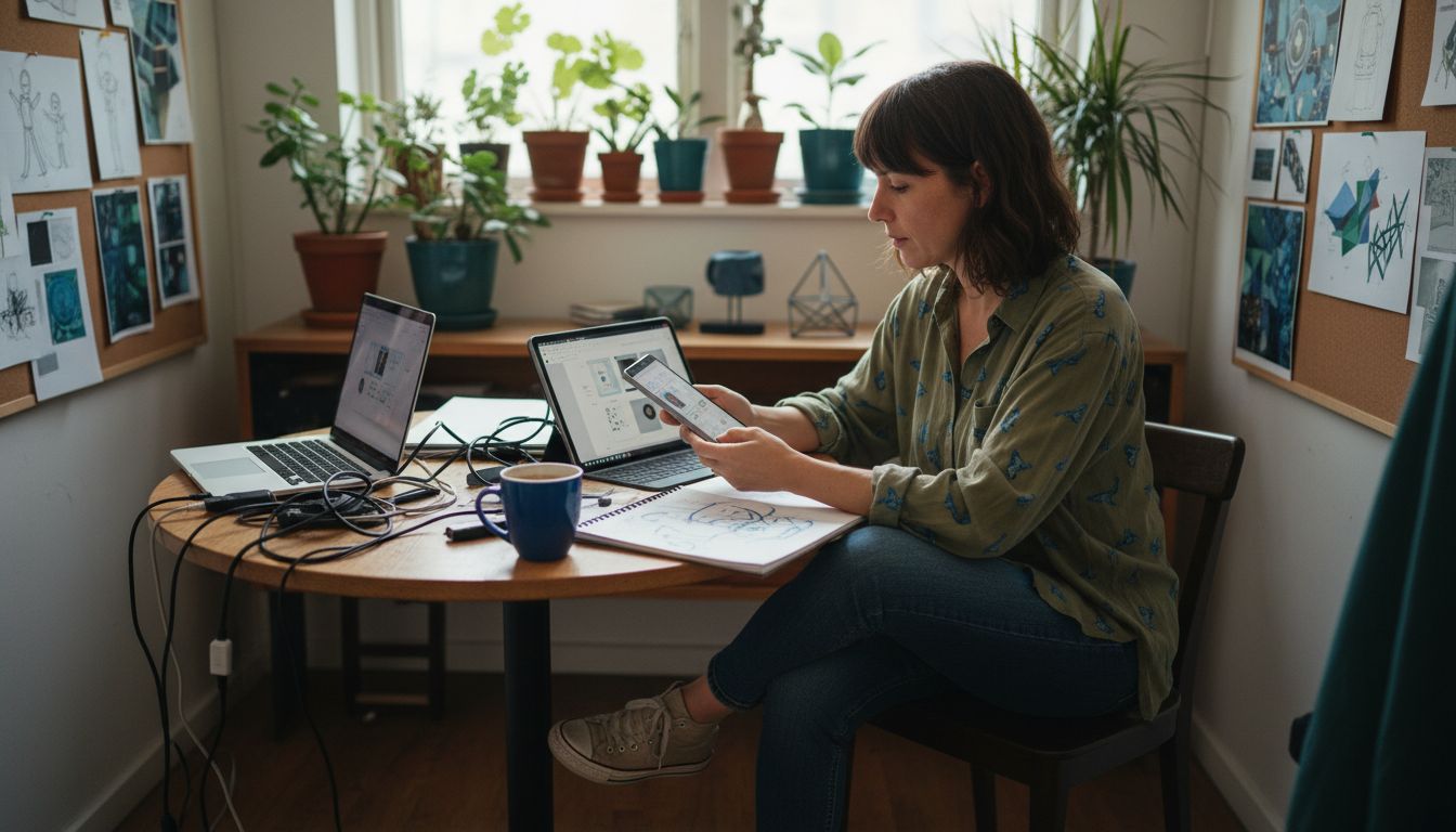Designer comparing mobile website layouts
