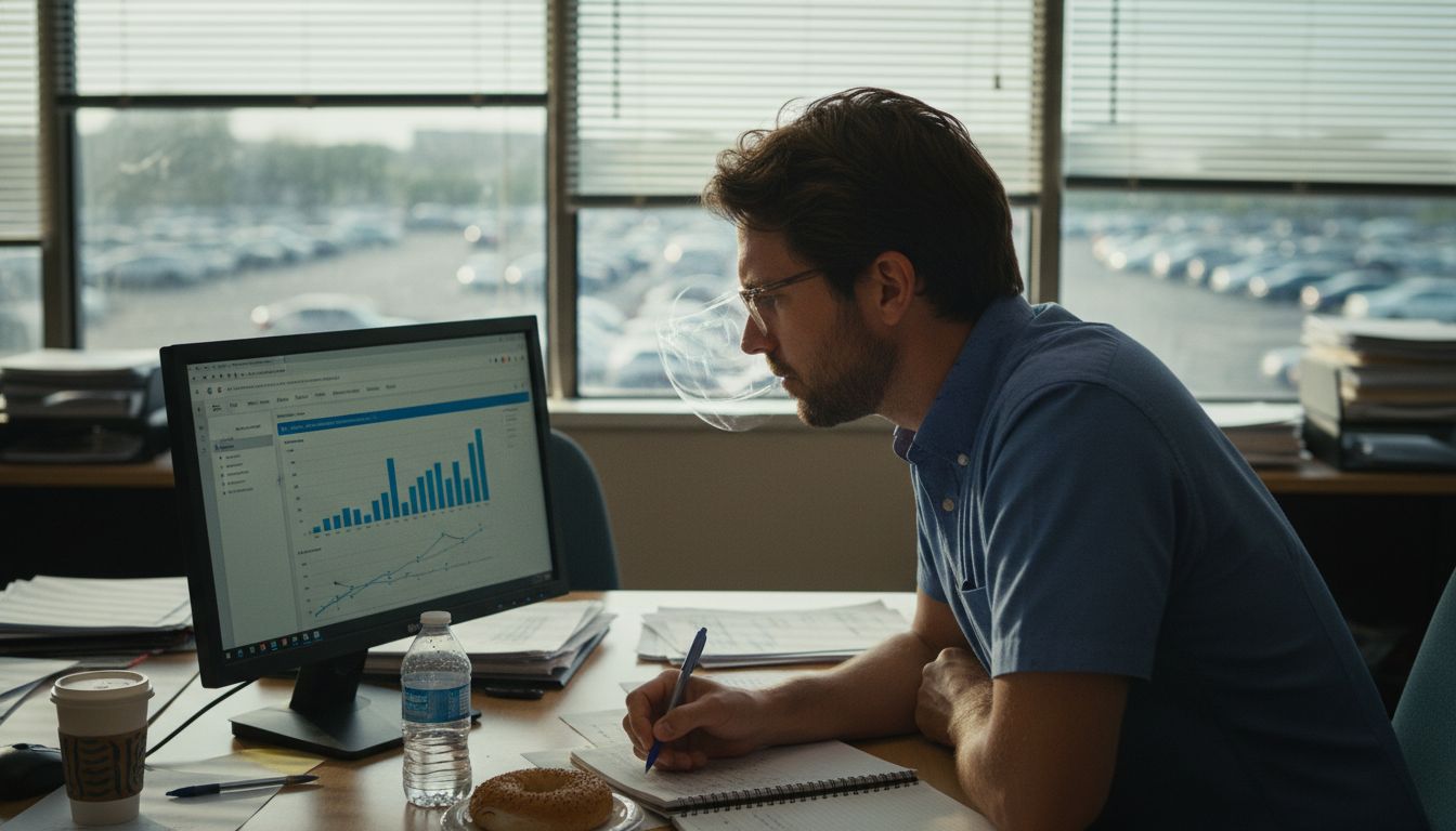 Manager analyzing website analytics in office