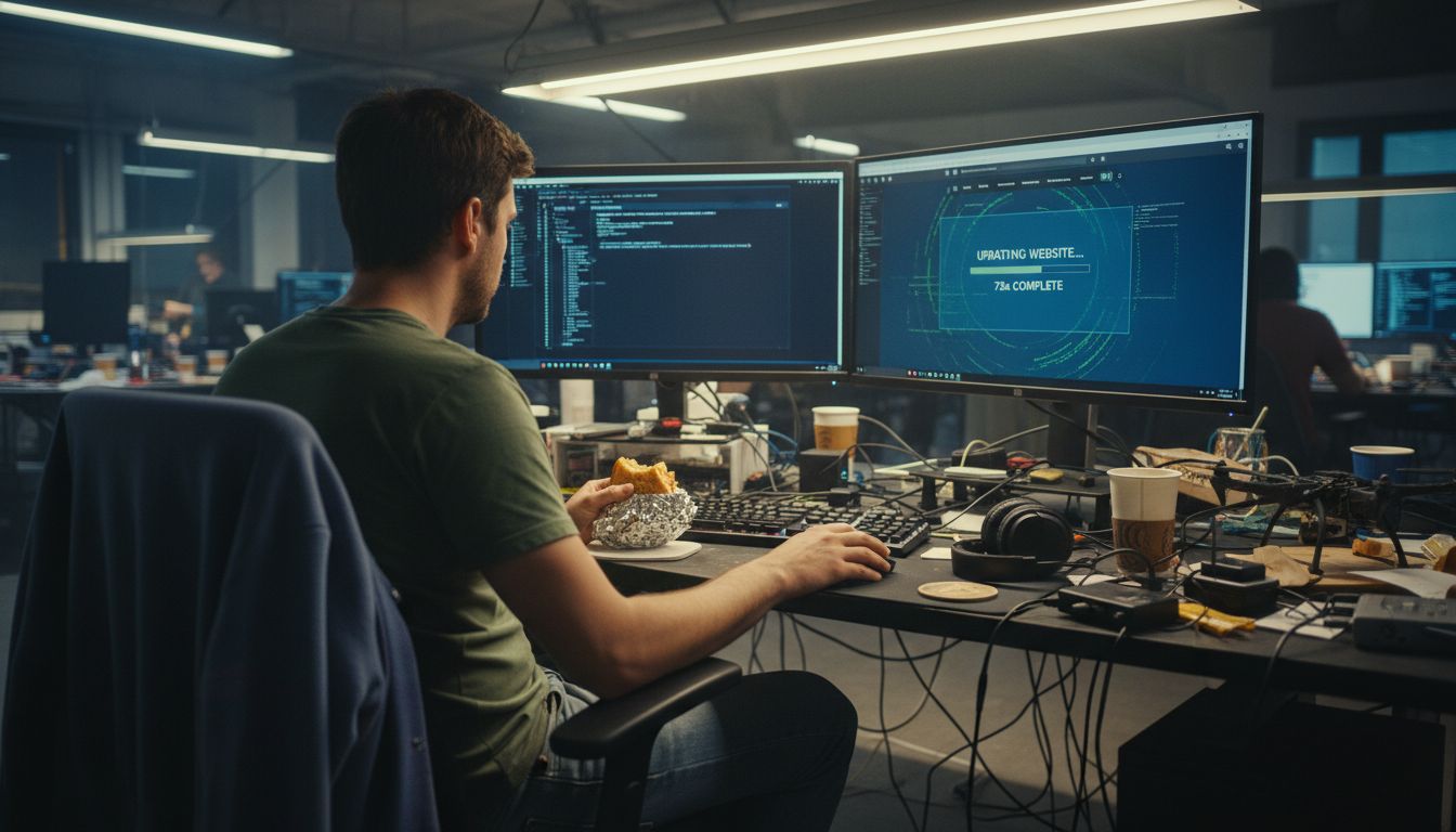Web developer performing website maintenance tasks