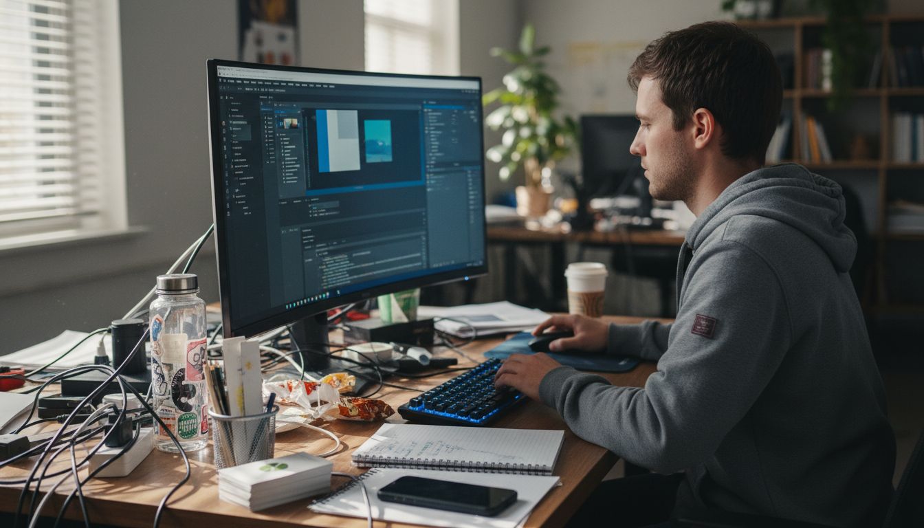 Web designer arranging website visuals