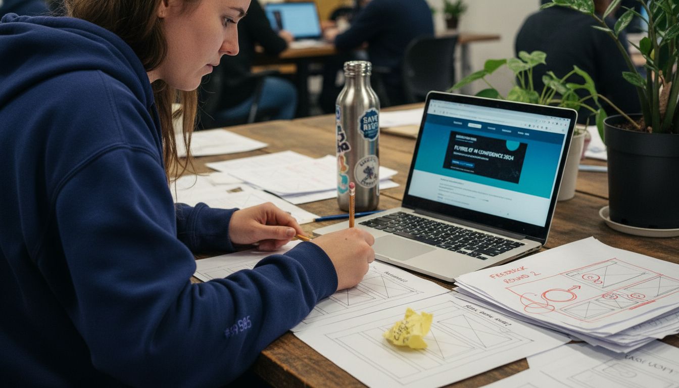 Developer comparing sketches and website mockup