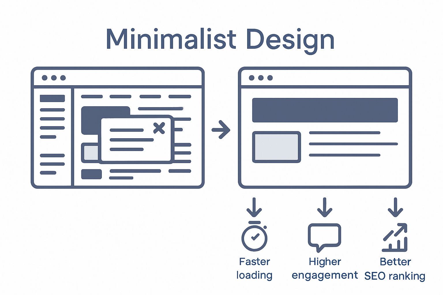 Infographic contrasting cluttered vs minimalist website