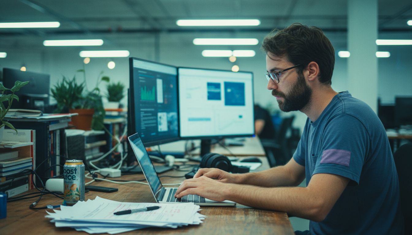 Writer editing web content types at desk