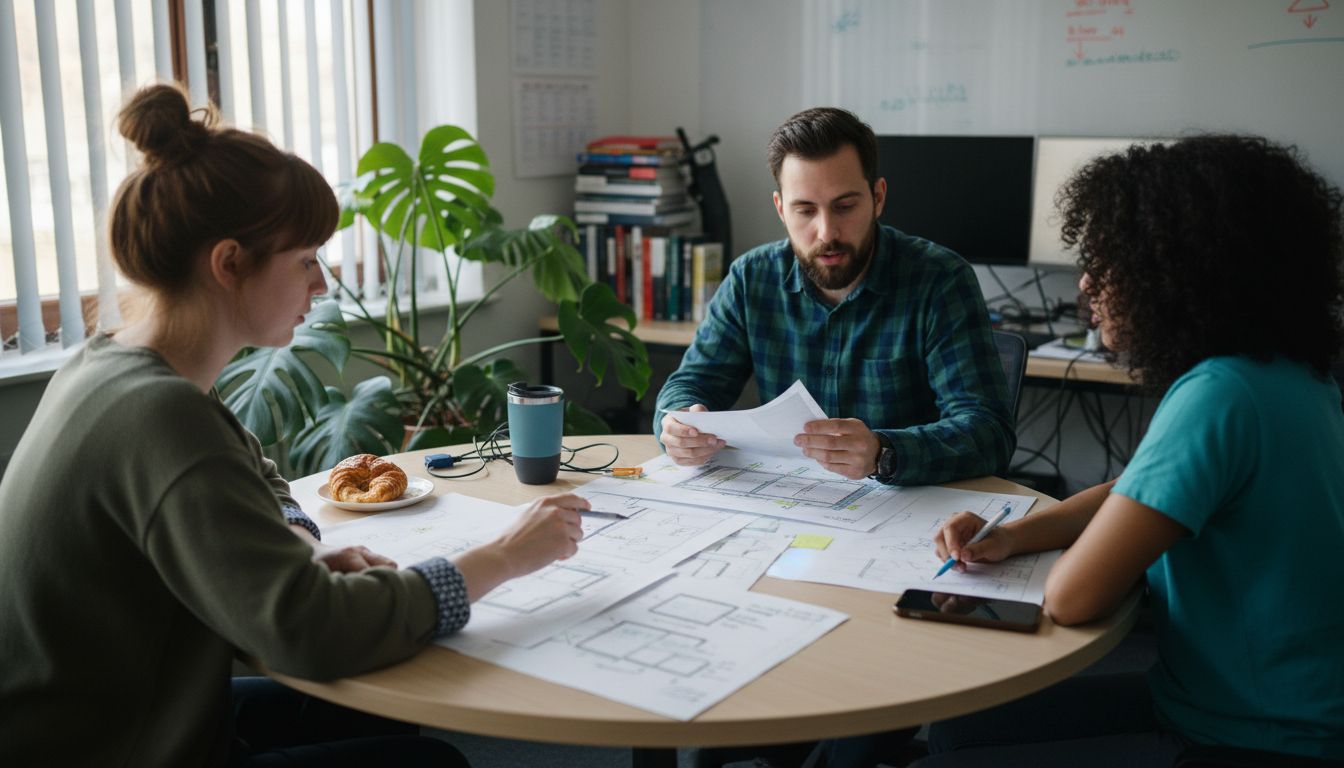 Team reviewing website navigation sketches