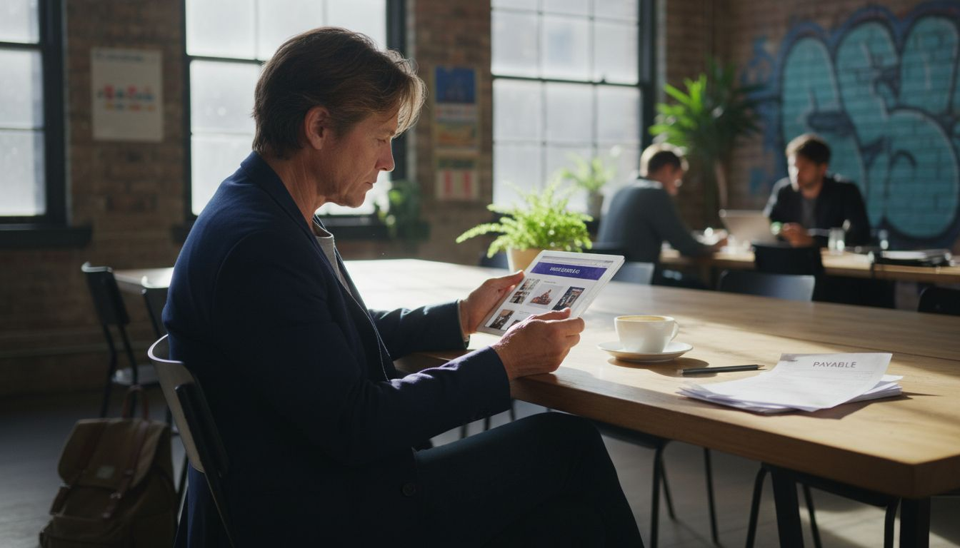 Business owner reviews static website at table