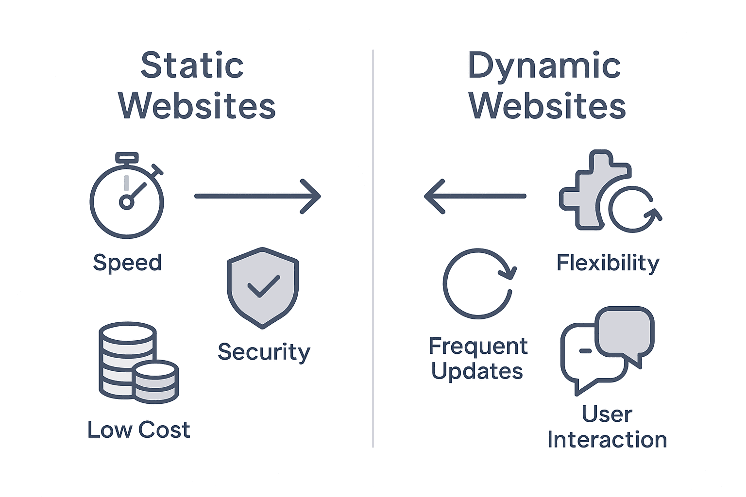 Static versus dynamic website benefits infographic