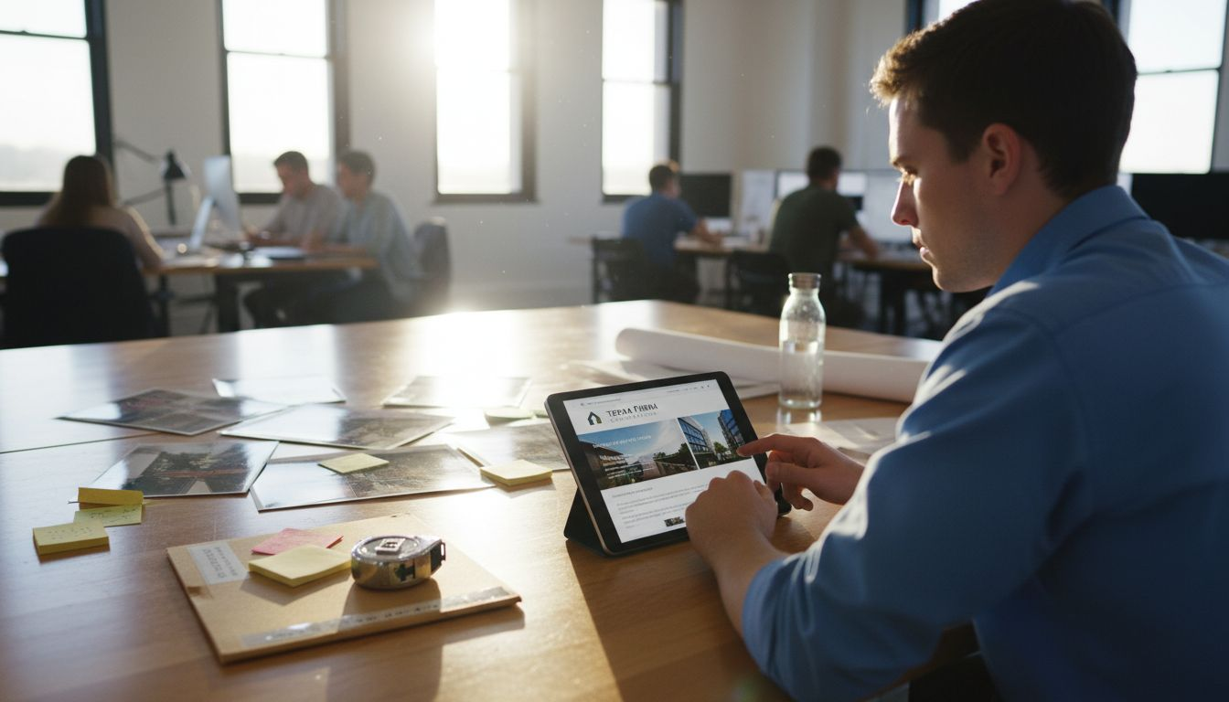 Architect checking construction website portfolio