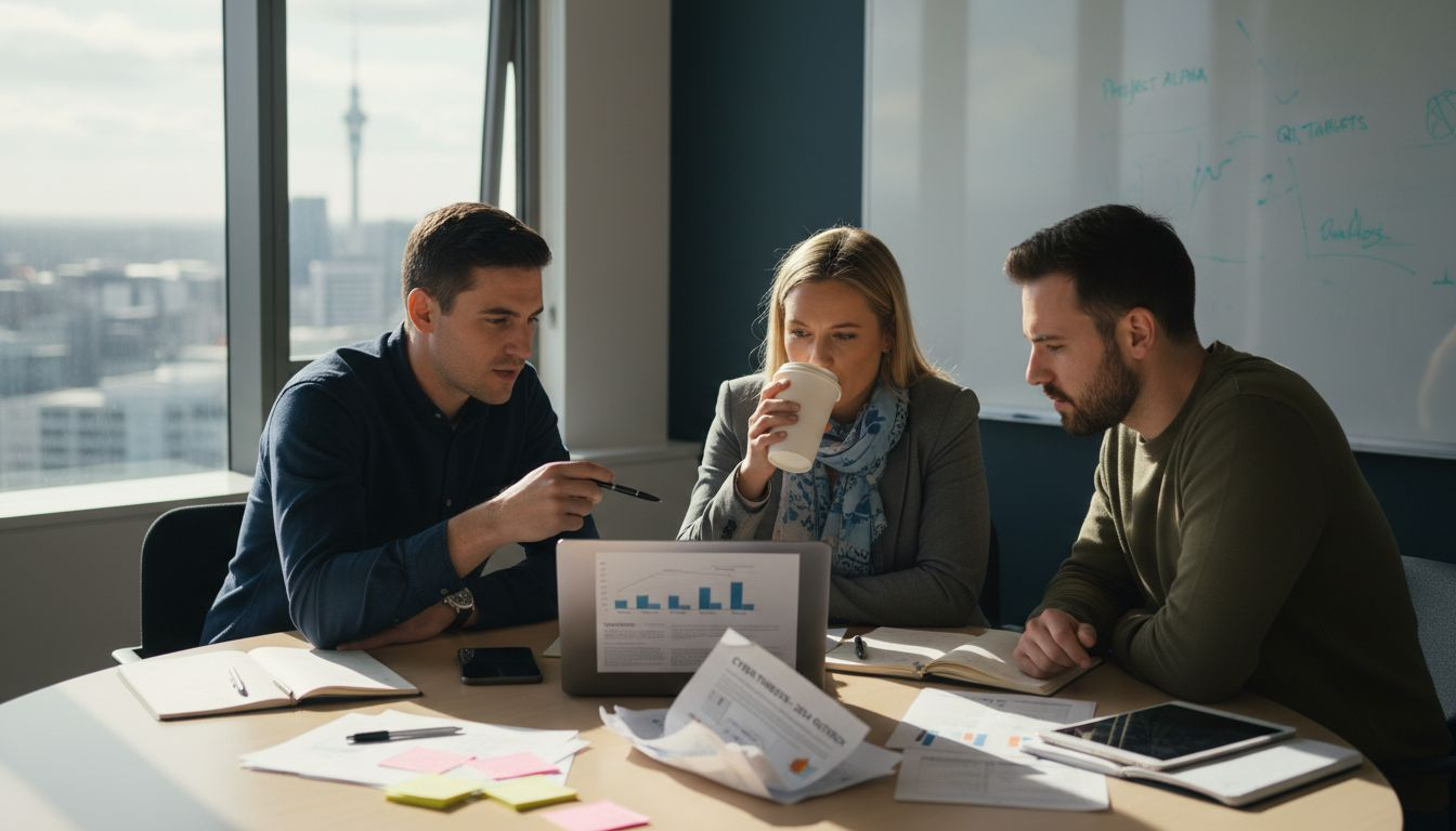 Team meeting about cybersecurity challenges