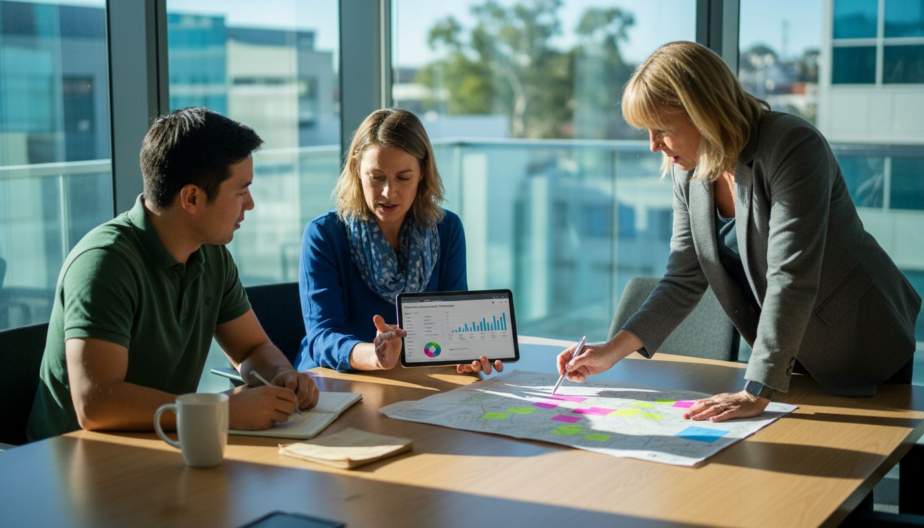 Team discussing website strategy in meeting room
