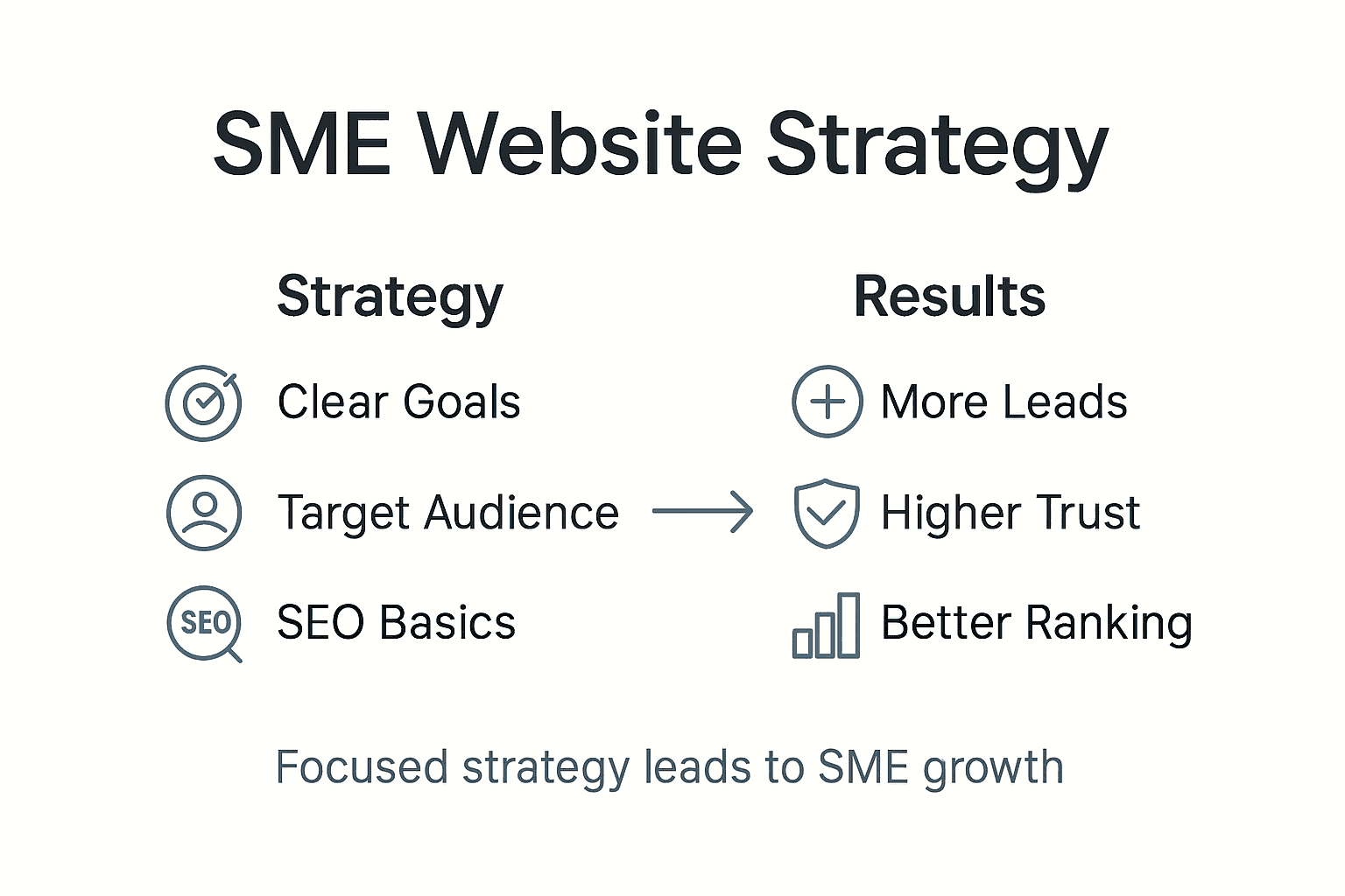 Infographic showing core SME website strategy points
