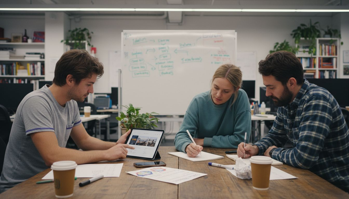 Team reviewing interactive website prototype