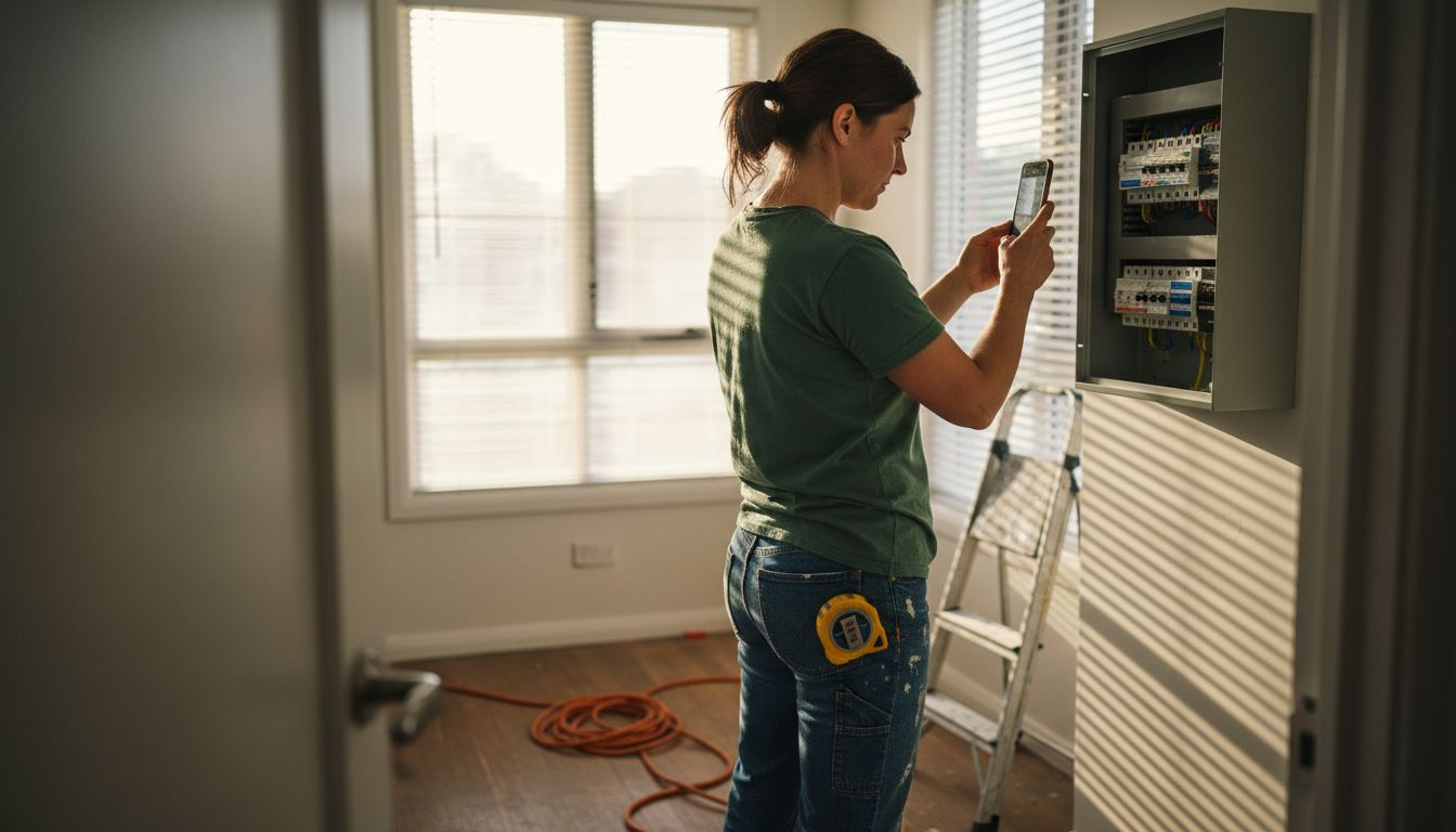 Electrician photographing finished electrical work