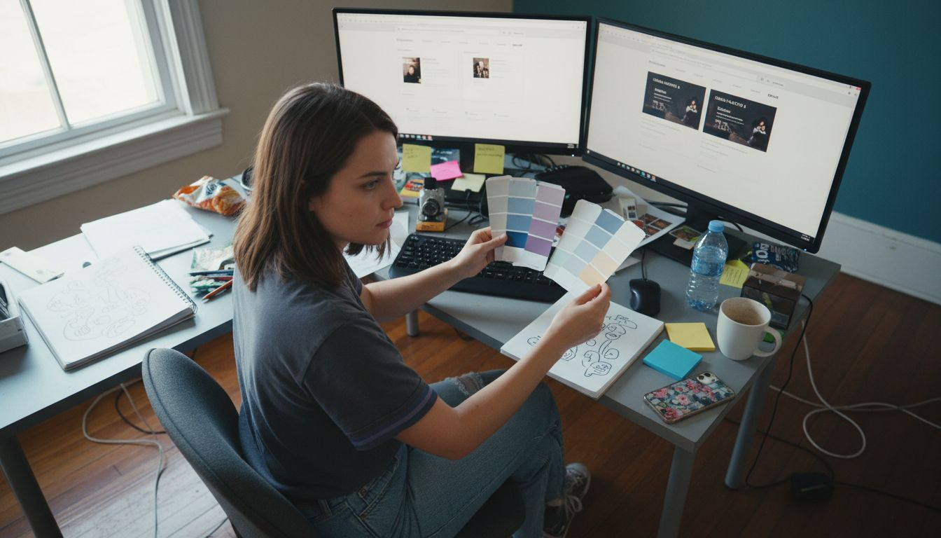 Designer comparing colours for web design