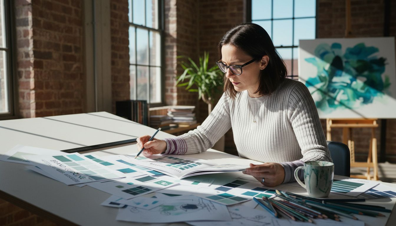 Designer reviewing brand visual identity elements
