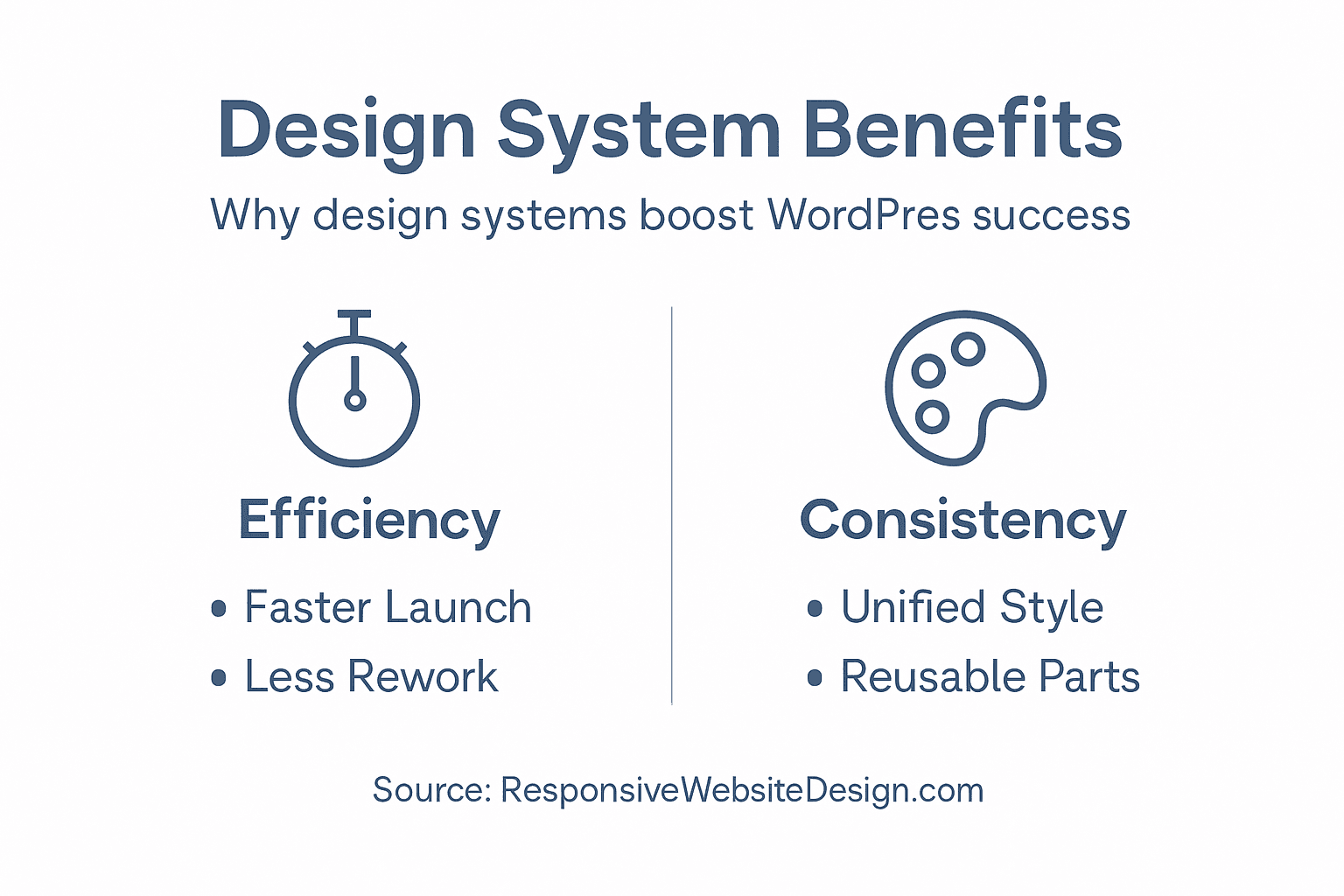Infographic of key WordPress design system benefits