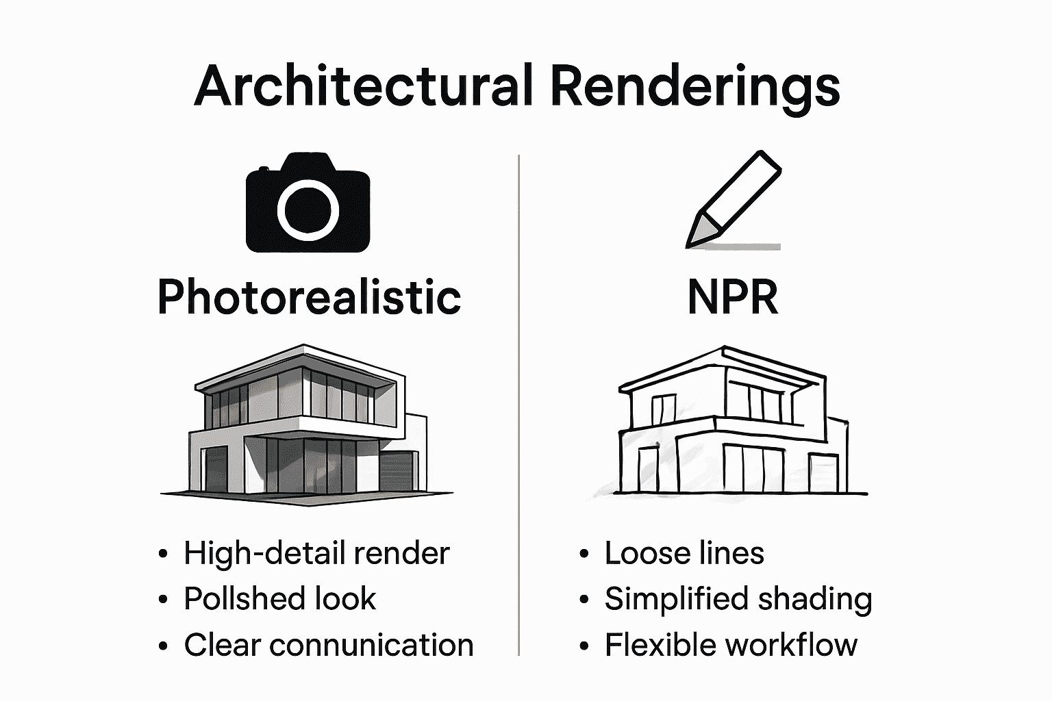 Infographic comparing photorealistic versus non-photorealistic architectural renderings