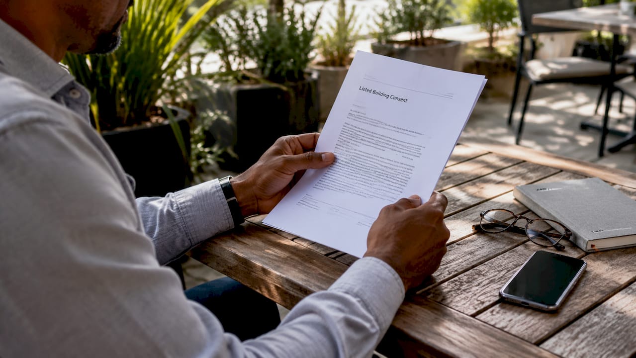 Hands reviewing listed building consent form